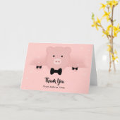 Whimsical Pink Pig in a Bow Stropdas Dank u Kaart (Gele Bloem)
