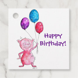 Whimsical Pink Pig. met ballonnen Bedankjes Labels