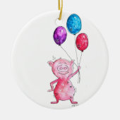 Whimsical Pink Pig. met ballonnen Keramisch Ornament (Voorkant)