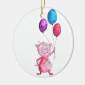 Whimsical Pink Pig. met ballonnen Keramisch Ornament (Links)