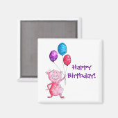 Whimsical Pink Pig. met ballonnen Magneet (Voorkant / Achterkant)
