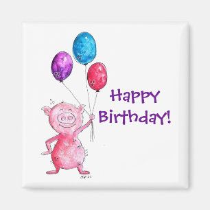 Whimsical Pink Pig. met ballonnen Magneet