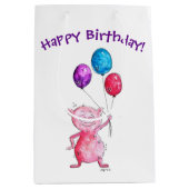 Whimsical Pink Pig. met ballonnen Medium Cadeauzakje (Voorkant)