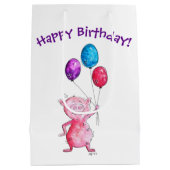 Whimsical Pink Pig. met ballonnen Medium Cadeauzakje (Achterkant)