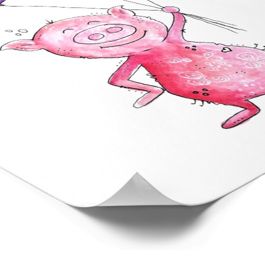 Whimsical Pink Pig. met ballonnen Poster (Hoek)
