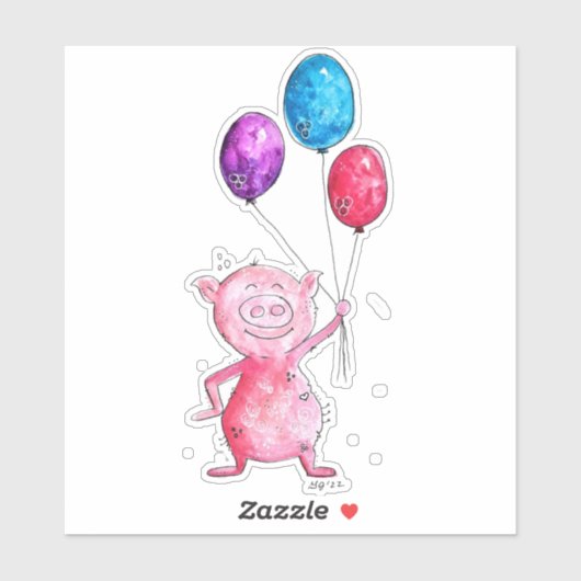 Whimsical Pink Pig. met ballonnen Sticker (Vel)