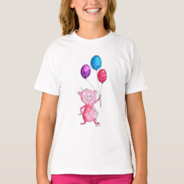 Whimsical Pink Pig. met ballonnen T-shirt
