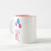 Whimsical Pink Pig. met ballonnen Tweekleurige Koffiemok (Voorkant links)