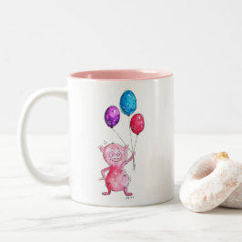 Whimsical Pink Pig. met ballonnen Tweekleurige Koffiemok