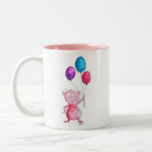 Whimsical Pink Pig. met ballonnen Tweekleurige Koffiemok (Links)