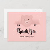 Whimsical Pink Pig Party Bedankt Briefkaart (Voorkant / Achterkant)