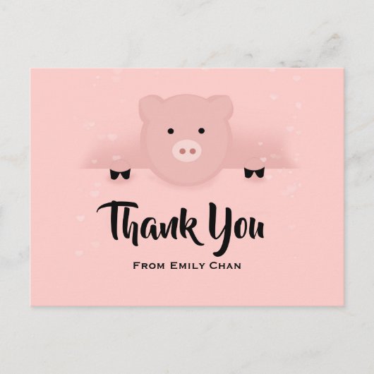 Whimsical Pink Pig Party Bedankt Briefkaart (Voorkant)
