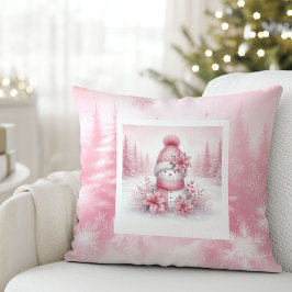 Whimsical Pink Pillow Snowman Pinkmas Forest Kussen