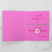 Whimsical Pink Puff Kat Quatrefoil Birthday Card Kaart (Binnen)