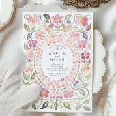 Whimsical Pink & Purple Floral Petal Frame Wedding Kaart