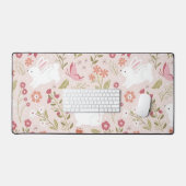 Whimsical Pink Rabbit and Floral Meadow Bureaumat (Keyboard & Muis)