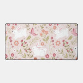 Whimsical Pink Rabbit and Floral Meadow Bureaumat (Voorkant)