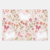 Whimsical Pink Rabbit and Floral Meadow Inpakpapier Vel (Voorkant 2)