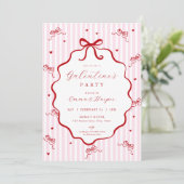 Whimsical Pink Red Bow Heart Galentine's Party Kaart (Staand voorkant)
