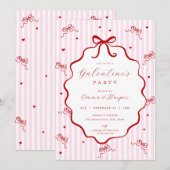 Whimsical Pink Red Bow Heart Galentine's Party Kaart (Voorkant / Achterkant)
