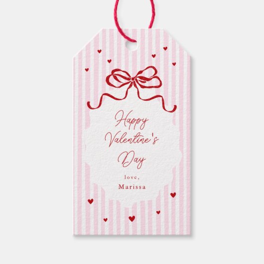Whimsical Pink Red Bow Hearts Valentine's Day Cadeaulabel (Voorkant)