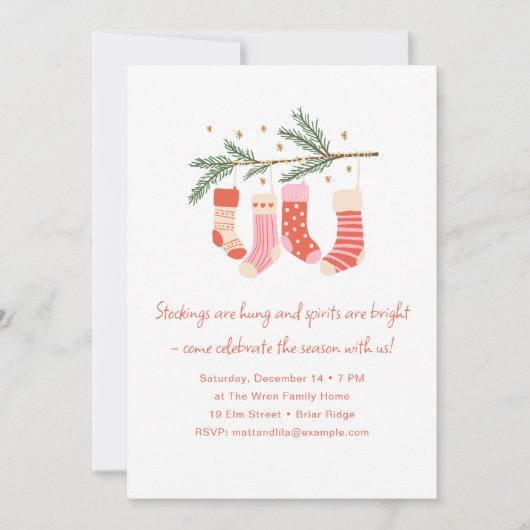 Whimsical Pink Red Cute Christmas Holiday Party Kaart (Voorkant)