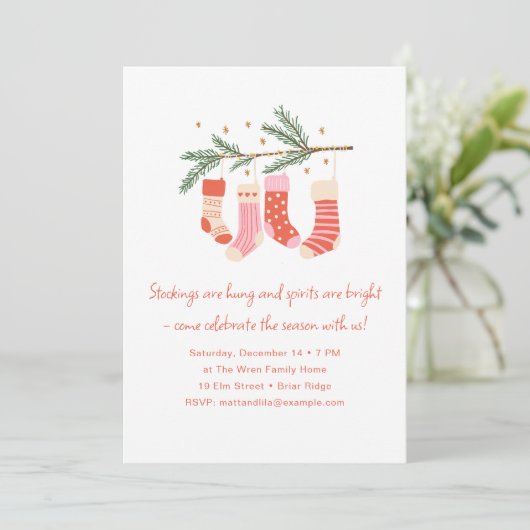 Whimsical Pink Red Cute Christmas Holiday Party Kaart (Staand voorkant)
