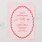 Whimsical Pink Red Graduation Party Kaart (Voorkant / Achterkant)