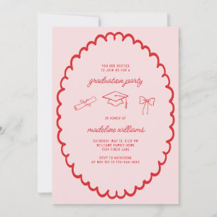 Whimsical Pink Red Graduation Party Kaart