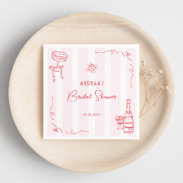 Whimsical Pink & Red Hand Drawn Bridal Shower Servet