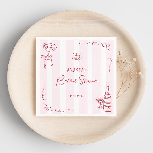 Whimsical Pink & Red Hand Drawn Bridal Shower Servet