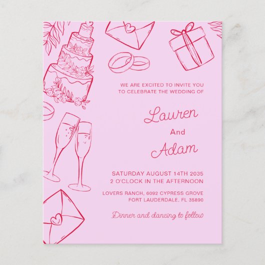 Whimsical Pink & Red Hand Drawn BUDGET Wedding (Voorkant)