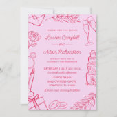 Whimsical Pink & Red Hand-Drawn Wedding Kaart (Voorkant)