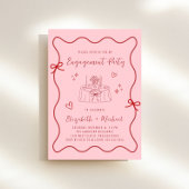 Whimsical Pink Red Wavy Lijst Engagement Party Kaart