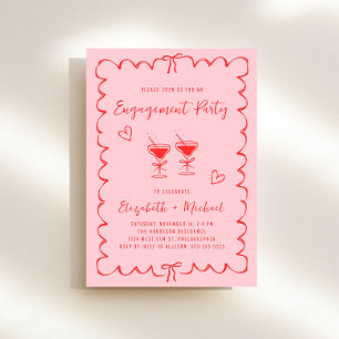 Whimsical Pink Red Wavy Lijst Engagement Party Kaart