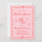 Whimsical Pink Red Wavy Lijst Vrijgezellenfeest Kaart (Voorkant)