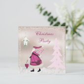 Whimsical Pink Retro Santa Kerstparty nodigt uit Kaart (Staand voorkant)