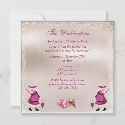 Whimsical Pink Retro Santa Kerstparty nodigt uit Kaart (Achterkant)