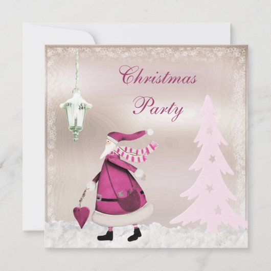Whimsical Pink Retro Santa Kerstparty nodigt uit Kaart (Voorkant)