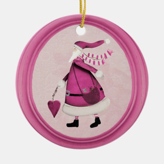Whimsical Pink Retro Santa Ornament (Voorkant)