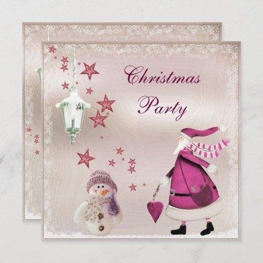 Whimsical Pink  Retro Santa Party nodigt uit Kaart (Voorkant / Achterkant)