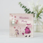 Whimsical Pink  Retro Santa Party nodigt uit Kaart (Staand voorkant)