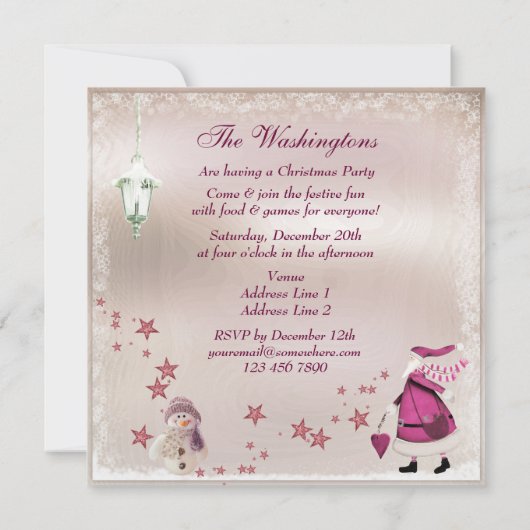 Whimsical Pink Retro Santa Party nodigt uit Kaart (Achterkant)
