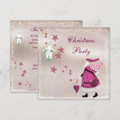 Whimsical Pink Retro Santa Party nodigt uit Kaart (Voorkant / Achterkant)