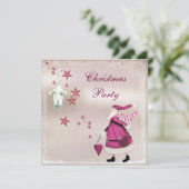 Whimsical Pink Retro Santa Party nodigt uit Kaart (Staand voorkant)