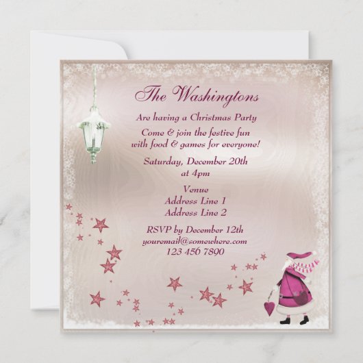 Whimsical Pink Retro Santa Party nodigt uit Kaart (Achterkant)
