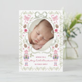 Whimsical Pink Sage Nutcracker Bow Frame Feestdagenkaart (Staand voorkant)