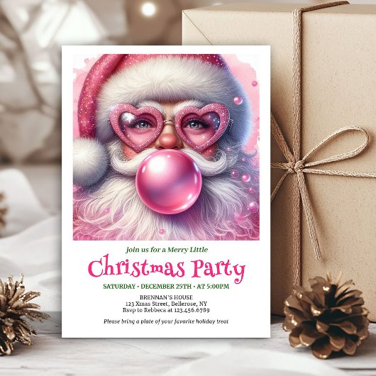 Whimsical Pink Santa Bubble Gum Funny Christmas  Kaart