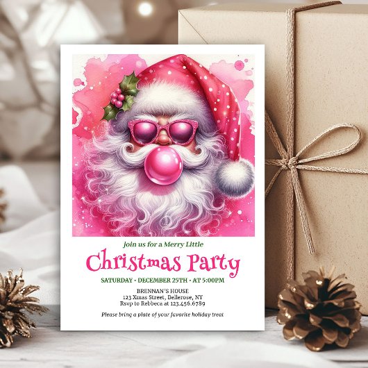 Whimsical Pink Santa Bubble Gum Funny Christmas  Kaart
