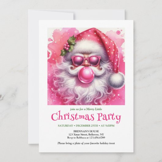 Whimsical Pink Santa Bubble Gum Funny Christmas  Kaart (Voorkant)